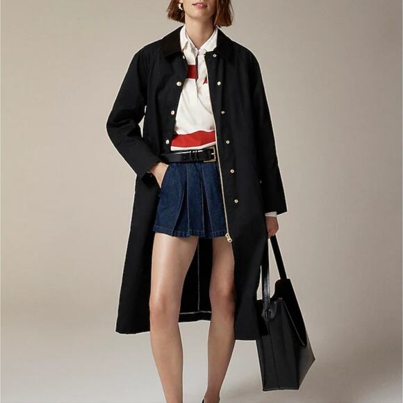 NEW J. Crew Long Barn Coat Waxed Cotton Twill Black - Picture 1 of 16